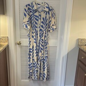 Entro Blue and Cream Maxi Dress